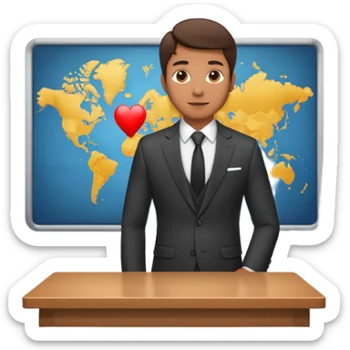 a man standing in front of the presentation table  sticker