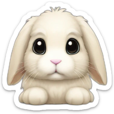 Fuzzy lop bunny with beige patches on the ears and back. He has a black patch on his eyes, between his eyes and on the right side of his nose. He is the hero of a profile called Pampuchowo. sticker