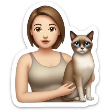 Blue-eyed fat girl with brown hair with siamese cat and miniature pincher sticker