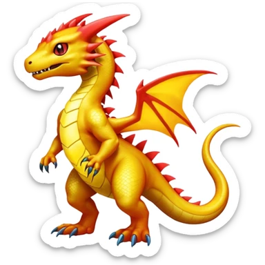 Cute Shiny yellow iridescent Guilmon-Salandit-Fakémon-hybrid-creature (full body)  sticker