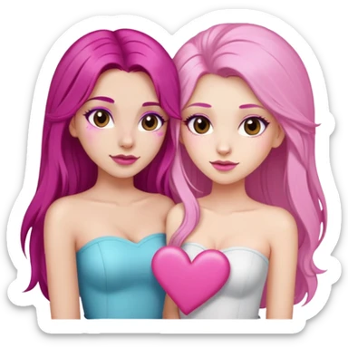 gorgeous pale girl with long magenta hair latina makeup next to a gorgeous girl with blonde hair brown eyes and a light pink heart above them both wearing tube tops sticker