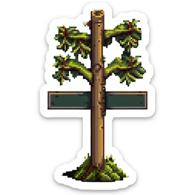 wooden signpost with moss at a crossroads sticker