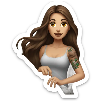 Beautiful tattooed woman long brown hair climbing rocks sticker