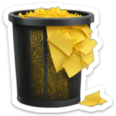 black mesh metal dustbin filled with yellow crumbled papers sticker