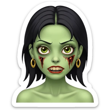 Faça uma zombie mulher bonita verde com olhos castanhos cabelos pretos liso com estilo y2k e com dentes de ouro sticker