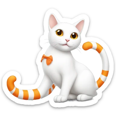White cat with orange stripe tail sticker