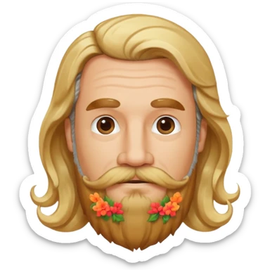 MID AGE MAN WITH LONG BLOND & bROWN WAVY HAIR, MOUSTACH AND BEARD sticker