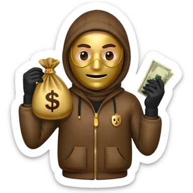 Robber emoji holding a 💰 wearing a mask that is made of robber suit without showing his hand the 💰 need to be in the left sticker