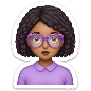 A brown girl with coily black hair with lavender glasses  sticker
