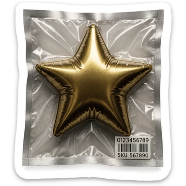 star, metallic and inflated appearance, vacuum-sealed style sticker