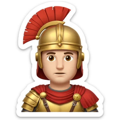 Emoji portrait of a Roman legionary. Helmet, armor, stern expression. sticker