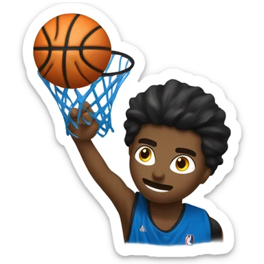 The crazy face emoji basketball with Black and Blue cape going through the basket! sticker
