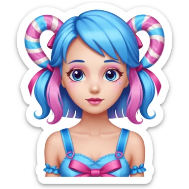 candy girl from candyland very long blue-pink mixed candy hair with ribbon and no tattooes sticker