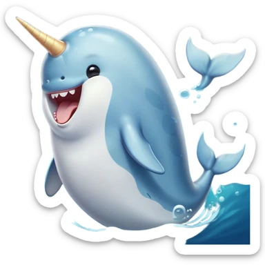 Cinematic Cute Yawning Narwhal Portrait Emoji, Head tilted slightly with a dramatic, wide-open yawn, showcasing a sleek, graceful form and a subtly curved tusk, sleepy eyes half-closed in drowsy contentment, Simplified yet irresistibly adorable features, highly detailed, glowing with a soft, cozy oceanic glow, high shine, relaxed yet expressive, stylized with a touch of whimsical charm, bright and endearing, soft glowing outline, capturing the essence of a drowsy yet affectionate sea guardian that seems ready to drift out of the screen for a nap! sticker