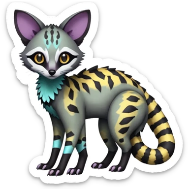 Rare realistic shiny warm-colored lush exotic cute edgy epic futuristic aesthetic gloomy spooky dark modern colorful cyber-Genet-Trico-species-Fakemon-hybrid-creature, with beautiful intricate markings, full body sticker