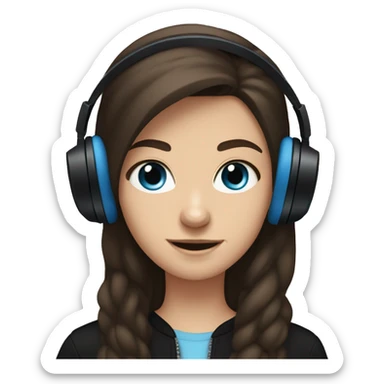 Dark brown haired caucasian, blue eyed teenager wearing black headphones sticker