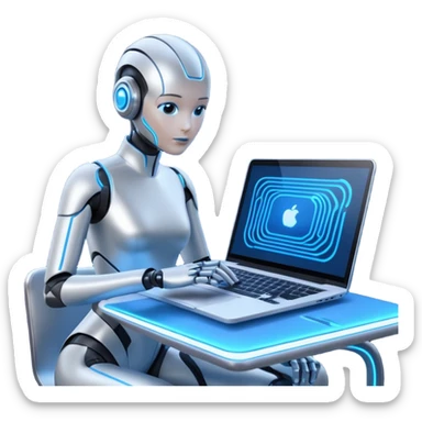 AI Agent looking at the laptop and scan a flow of content on the screen sticker