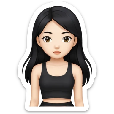 Black long hair asian girl with black crop sticker