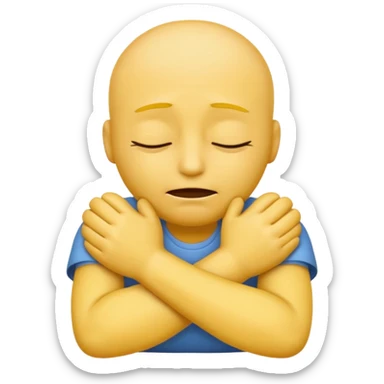 Yellow face emoji strangling itself with 2 arms crossed sticker