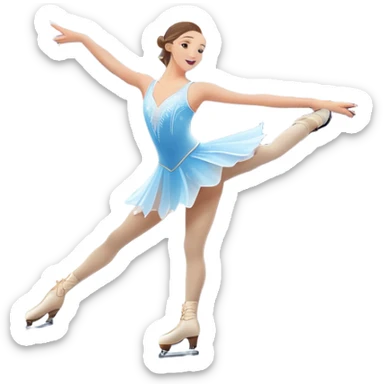 An icon showing a graceful figure skater performing a spin on the ice in a grand ice palace. The rink is illuminated by soft light beams, with cheering spectators in the stands. Snowflakes gently fall, adding to the magical atmosphere. Transparent background highlights elegance and artistry. sticker