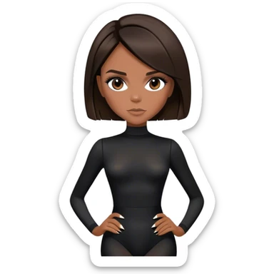 Victoria Beckham with short dark brown bob, black bodysuit wearing black heels sticker