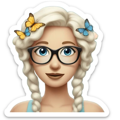 Gorgeous pastel lady with flowers and butterflies with blue eyes and glasses  sticker