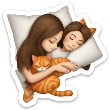 orange cat sleeping with long haired brunette girl holding pillow sticker