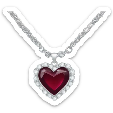 Silver necklace with a burgundy jewel heart sticker