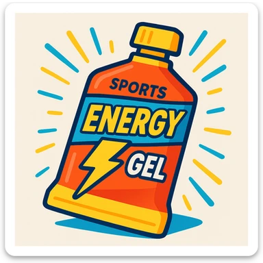 sports energy gel, vibrant packaging, dynamic, energetic, modern style sticker