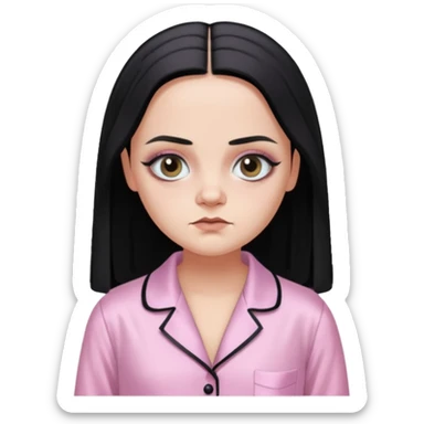 Full stunning Wednesday Addams smoky eyeshadow in a unbuttoned Light pink silk pyjamas set sticker