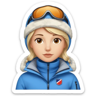 Luxury blonde model, brown eyes, polar explorer, blue clothes, skiing clothes sticker