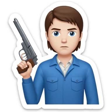 guy w medium long brown hair and blue eyes shooting himself sticker