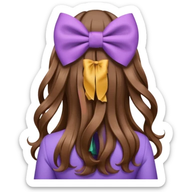 long wavy brown hair from behind with a medium lilac bow sticker
