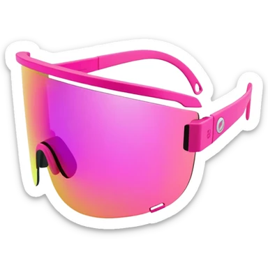 sporty neon pink shield visor sunglasses with thick frame and integrated strap, extremely robust design, substantial build, one-piece mirrored lens sticker