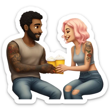 Romantic movie theater date for beautiful tattooed couple sticker