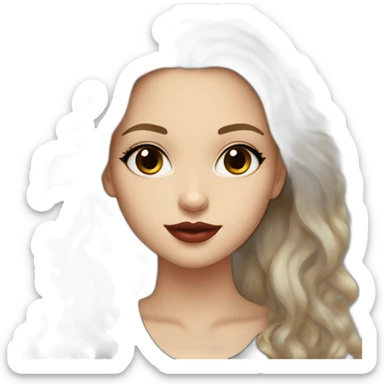 Beautiful young white woman with brown long waved hair brown eyes black eyelashes red lips sticker