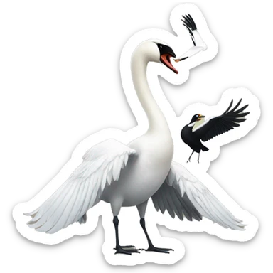 a swan and a magpie having a fight sticker