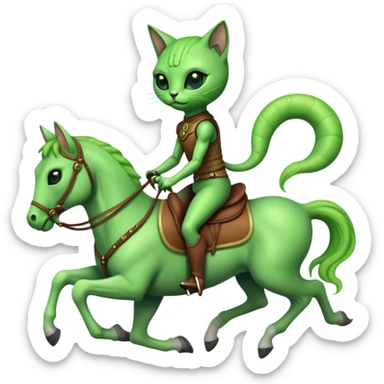 Un gato alien montado en un caballo  sticker