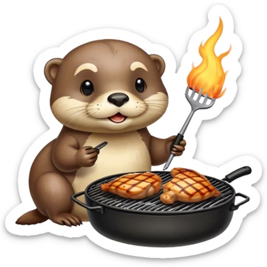 The otter is grilling chicken thighs on the grill. sticker