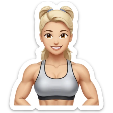 A woman in athletic wear is sweating it out in the gym, her face adorned with a confident smile, her muscles well-defined, showcasing strength and grace. sticker