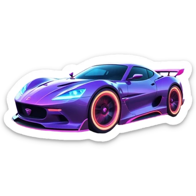 An icon showing a sleek car speeding through a neon-lit cityscape, inspired by Need for Speed. The design features dynamic motion lines, glowing tires, and a vibrant city backdrop with skyscrapers and lights. The rush of high-speed racing is highlighted. Transparent background. sticker