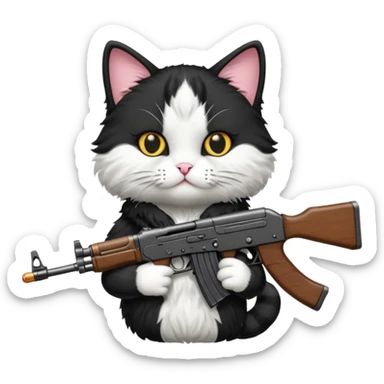 black and white cat with an ak47 gun sticker