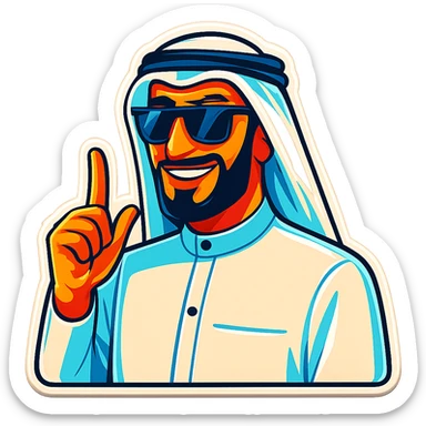 Remove the background, keep the Middle Eastern man in traditional Arab dress, TikTok style, vibrant and fun, with transparent background. sticker