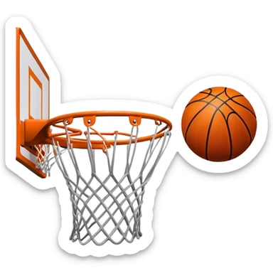 A close-up of a basketball swishing through the hoop, with the net slightly bouncing. The background features a blurred basketball court, capturing the excitement and precision of scoring in the game. sticker