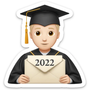 A simple emoji-style icon of a white manila envelope with subtle paper texture, clean edges, and a small graduation NUMBER  2022-photo icon on the front, graduation icon  sticker