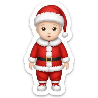 a standing baby wearing santa clothes and cute fluffy shoes sticker