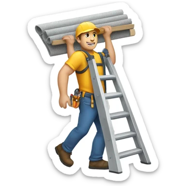 Roofer carrying ladder sticker