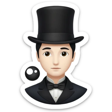 a french magician with a yin yang face and a closed eye type, and a top hat sticker