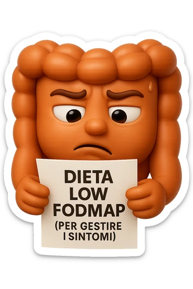 EMOJI STILE IPHONE DI UN INTESTINO UMANO ANATOMICO CHE GUARDA UN FOGLIO CON LA SCRITTA "DIETA LOW FODMAP (PER GESTIRE I SINTOMI)", FAGLI ANCHE LA PARTE BIANCA DEGLI OCCHI, NON SOLO LE PUPILLE, IPERREALISTICO 4K sticker