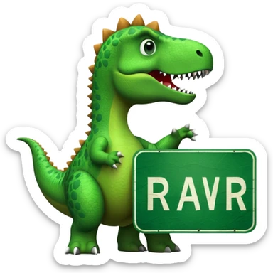 Dinosaur with sign that says rawr sticker